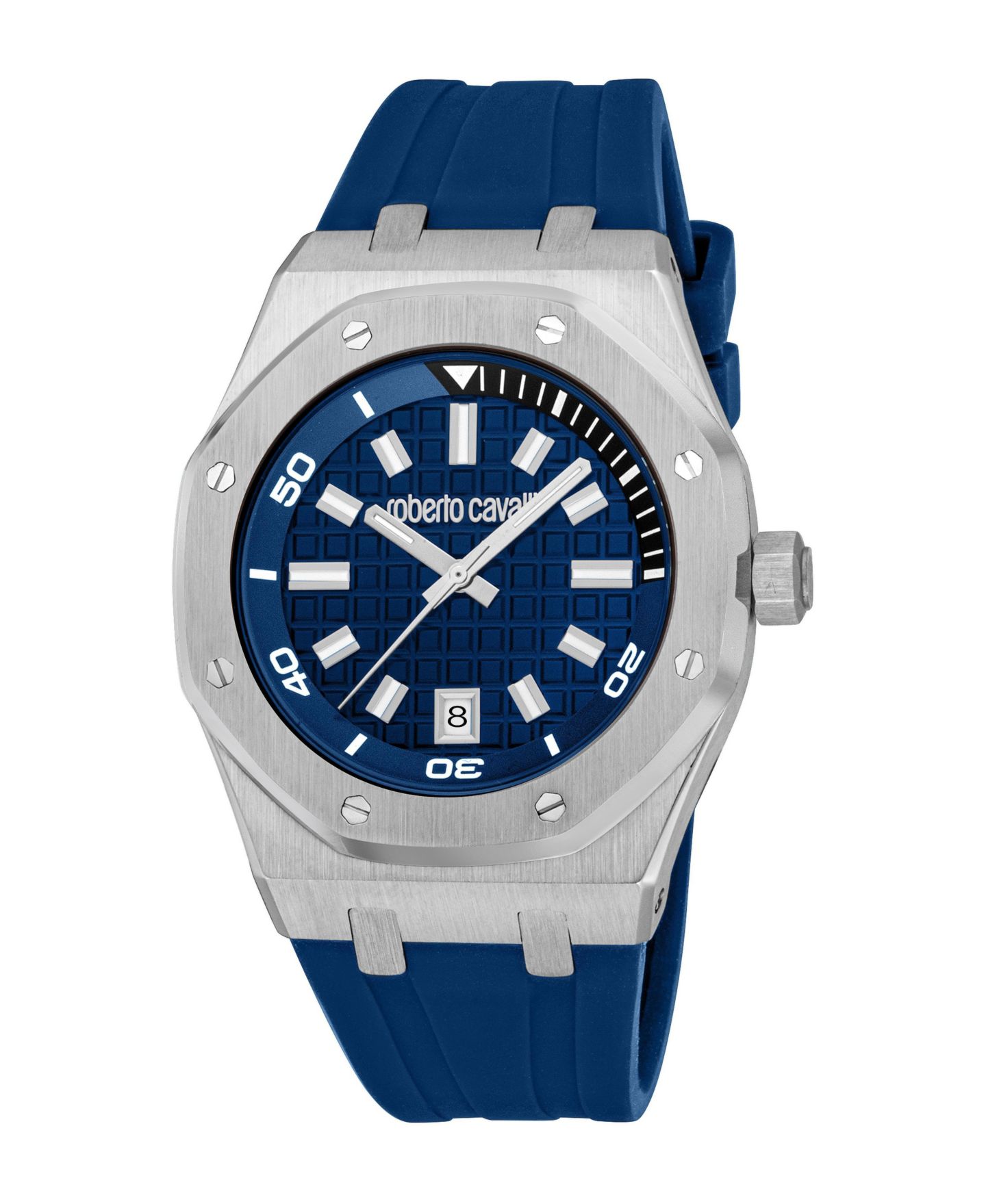 Мужские часы Roberto Cavalli Quartz Sport Water-Resistant Silicone Strap Watch, 42mm, цвет: Серебряный — фото 1