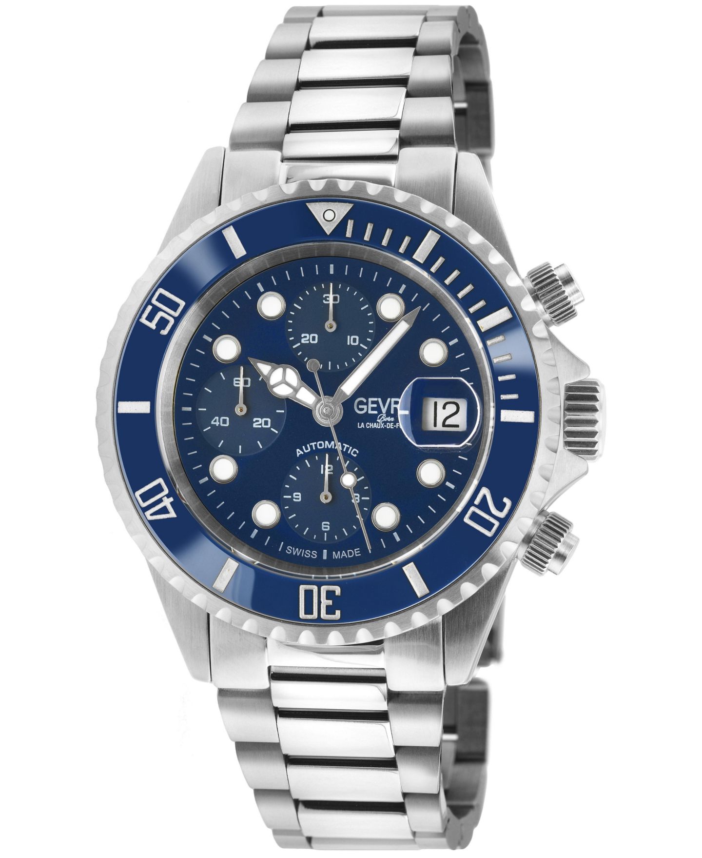 Мужские часы Gevril Wall Street Chrono Swiss Automatic 316L Stainless Steel Bracelet Watch, цвет: Серебряный — фото 1