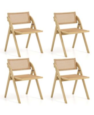 Set of 4 Foldable Rattan Dining Chairs on V-Shaped Legs