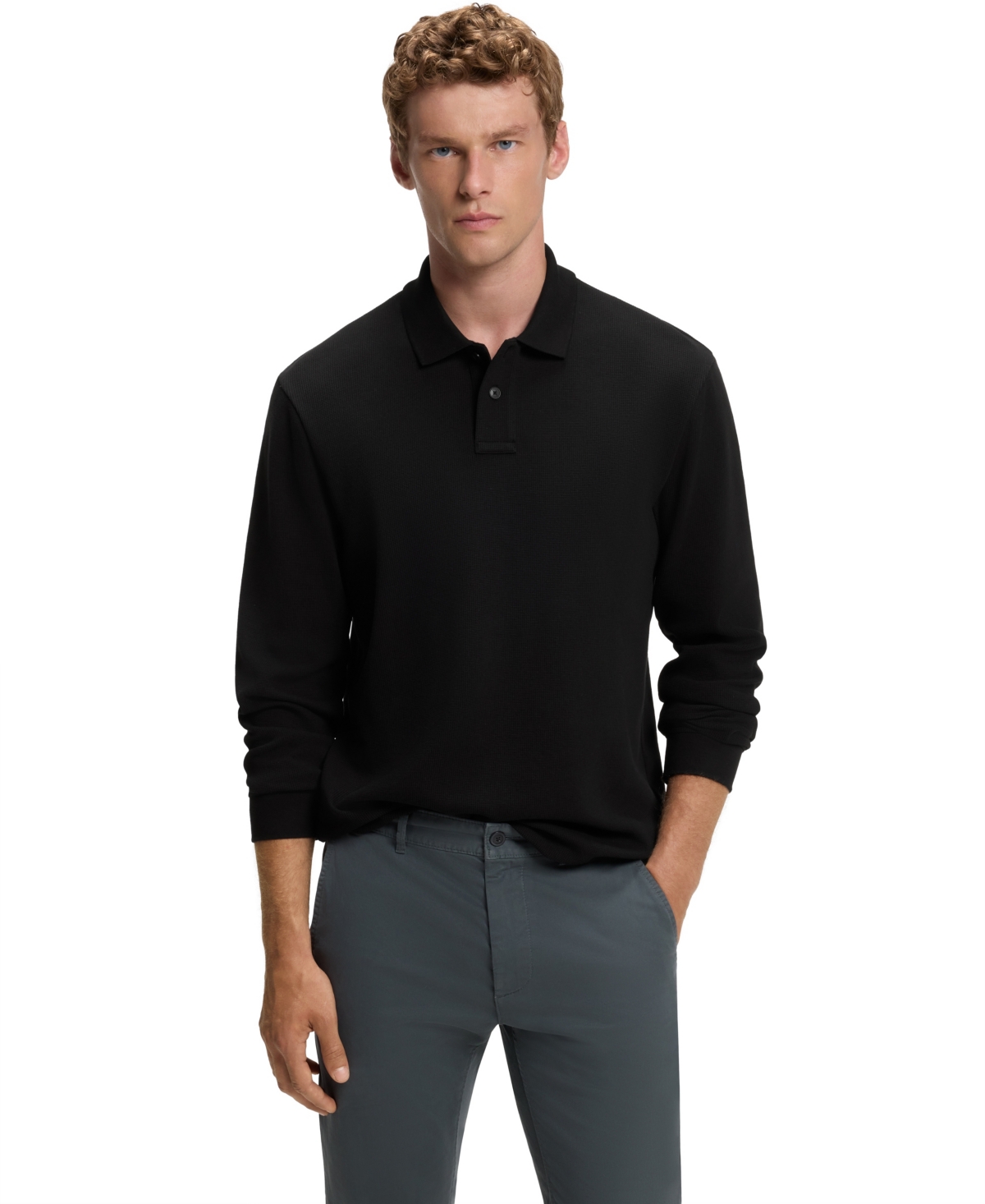 Boss by Hugo Men's Stretch Waffle-Knit Regular-Fit Cotton-Blend Polo Shirt