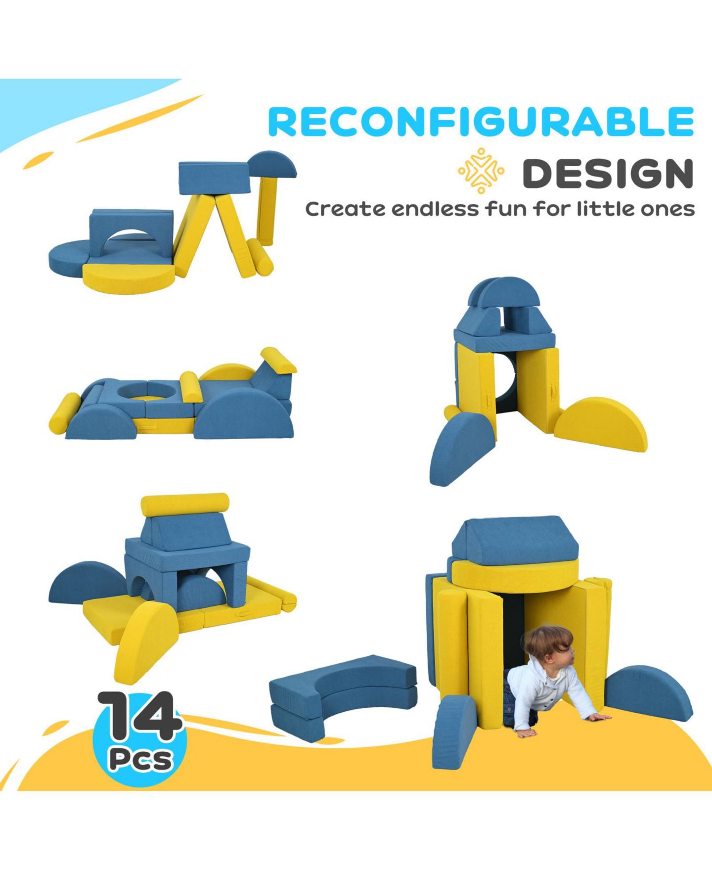 Детские конструкторы Glintex 14-Piece Corduroy Foam Climbing Block Set, Ages 18 Months+, цвет: Жёлтый — фото 5