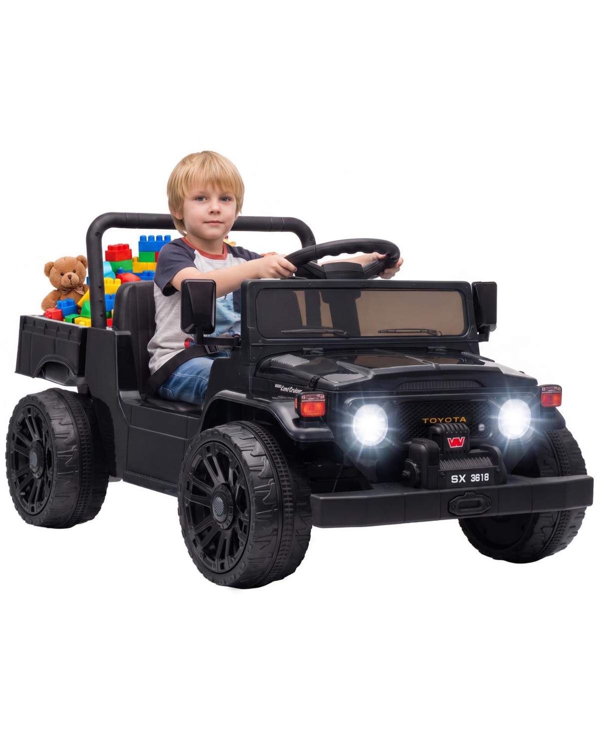 Glintex Toyota FJ45 24V Powered Dump Bed Kids Ride-On Pickup, Ages 3-8 - Black