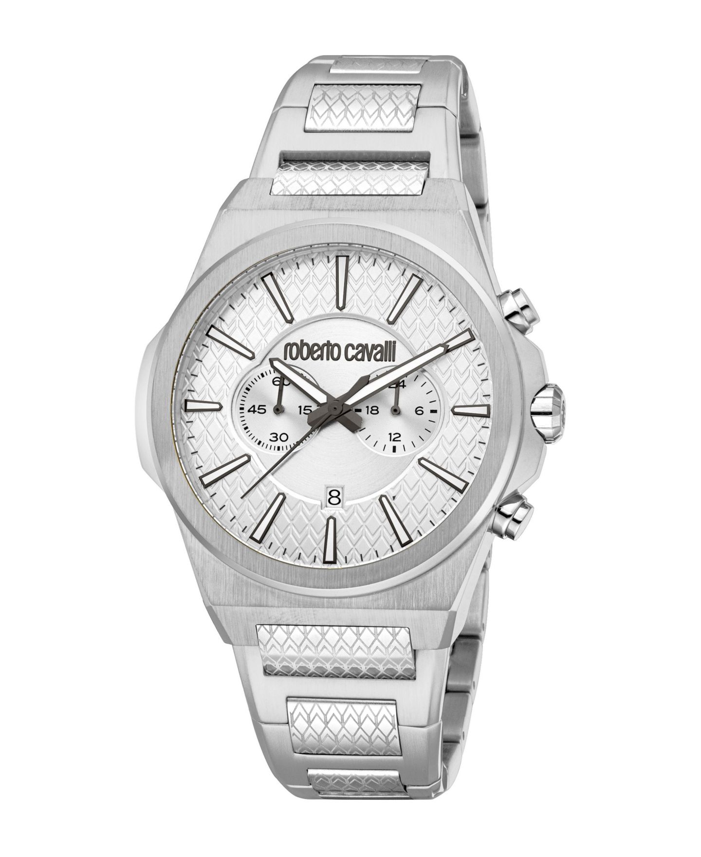 Мужские часы Roberto Cavalli Quartz Chronograph Stainless Steel Bracelet Watch, цвет: Серебряный — фото 1