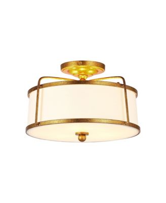 14 Inch Modern Fabric Semi Flush Mount 3 Light Drum Ceiling Light for Bedroom,Dining Room,Hallway