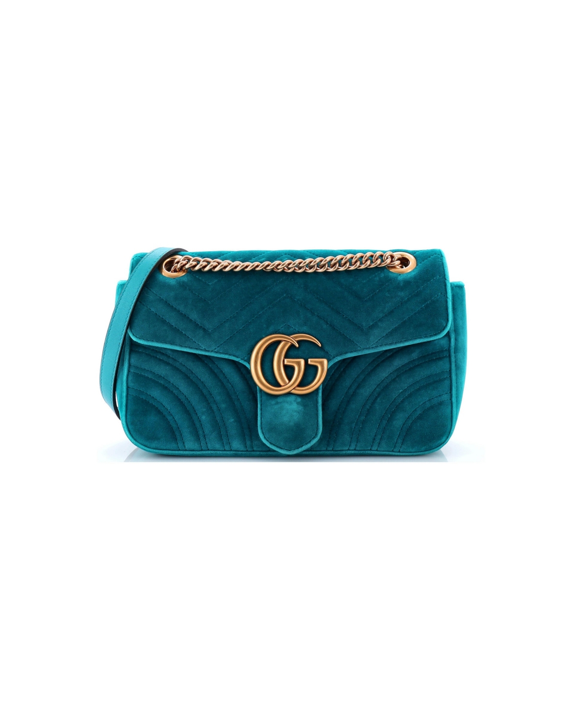 Pre-Owned Gucci Small Gg Marmont Flap Bag Matelasse Velvet - Green