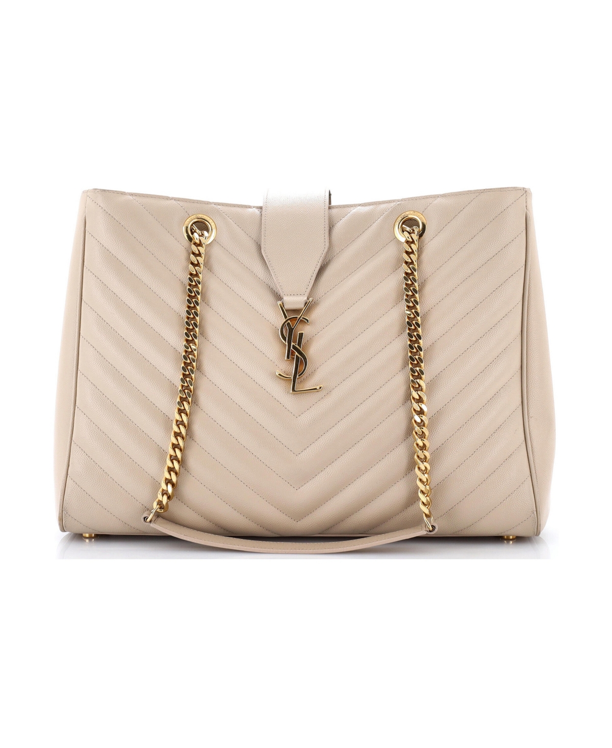 Pre-Owned Saint Laurent Large Classic Monogram Shopper Matelasse Chevron Leather - Natural
