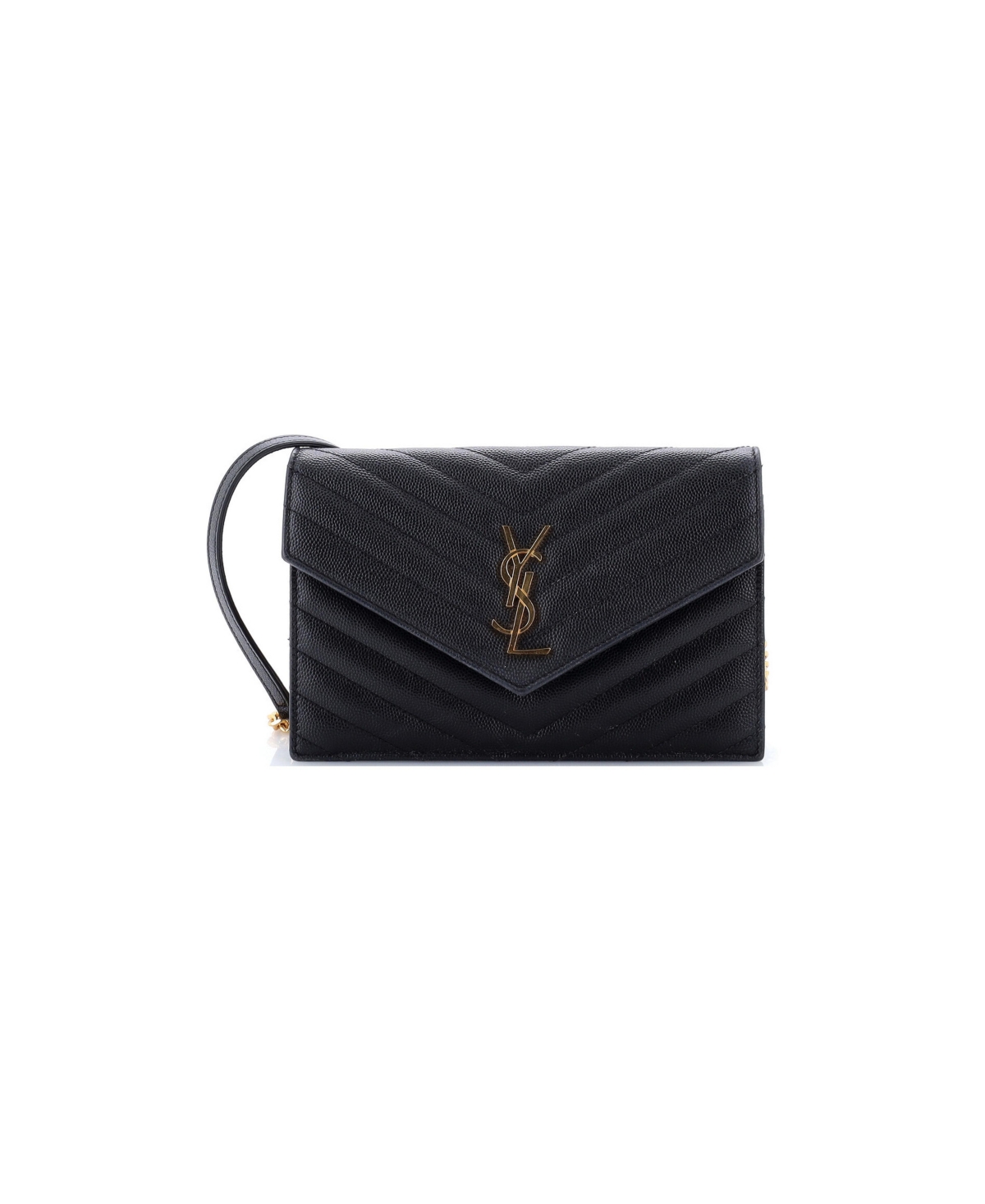 Pre-Owned Saint Laurent Small Classic Monogram Wallet on Chain Matelasse Chevron Leather - Black