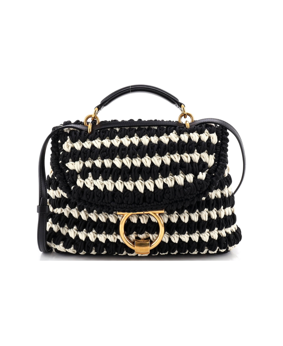 Pre-Owned Salvatore Ferragamo Small Margot Satchel Woven Fabric - Black