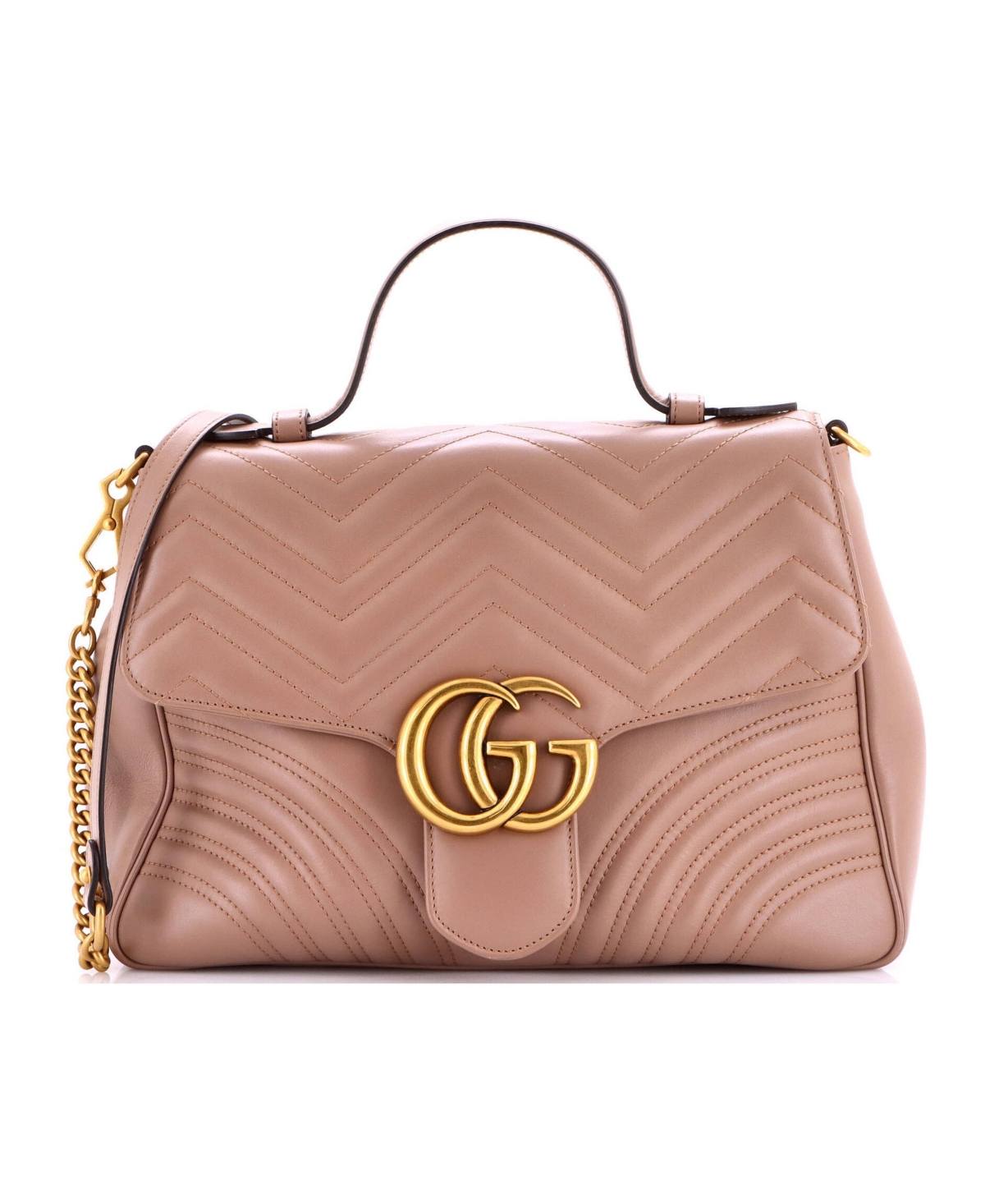 Pre-Owned Gucci Medium Gg Marmont Top Handle Flap Bag Matelasse Leather - Natural