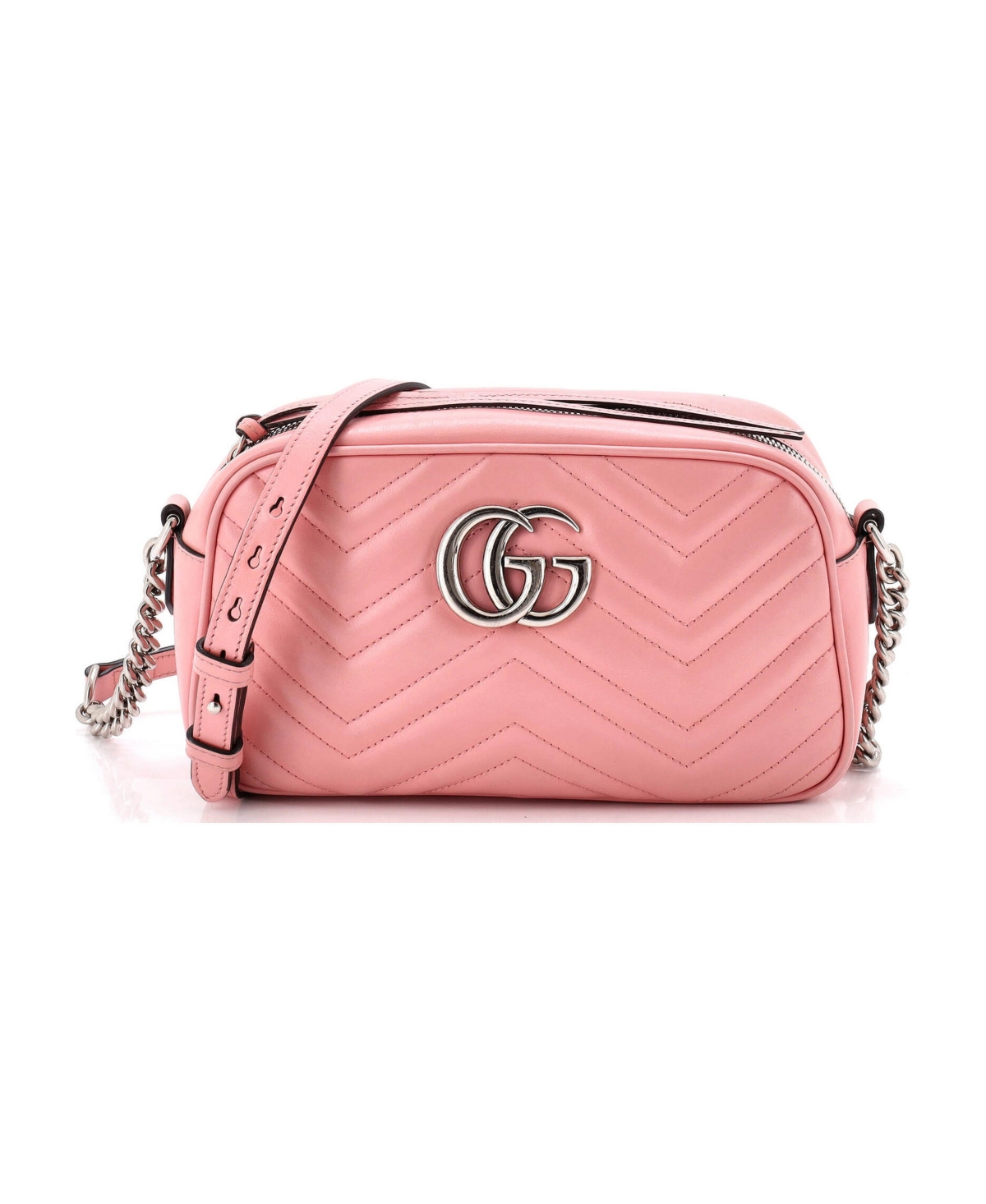 Pre-Owned Gucci Small Gg Marmont Shoulder Bag Matelasse Leather - Pink