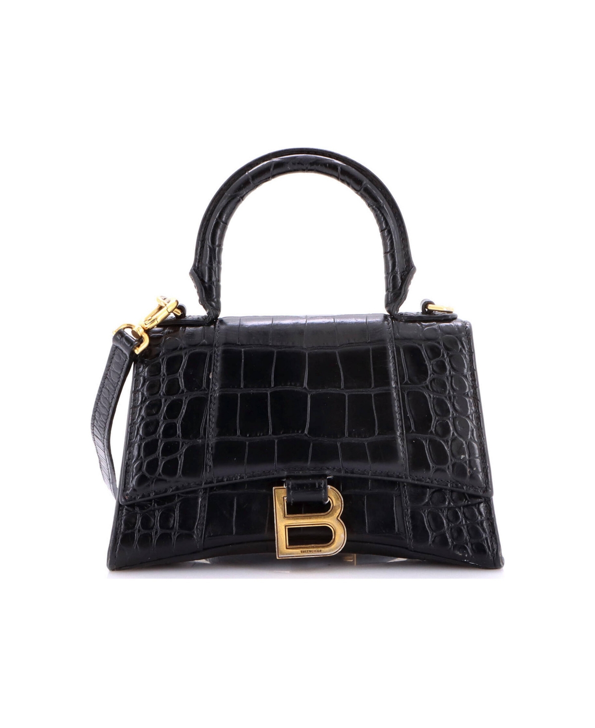 Pre-Owned Balenciaga Xs Hourglass Top Handle Bag Embossed Leather - Black