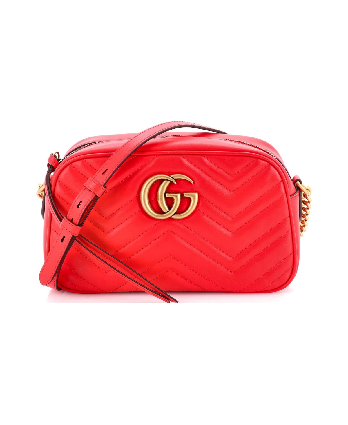 Pre-Owned Gucci Small Gg Marmont Shoulder Bag Matelasse Leather - Red