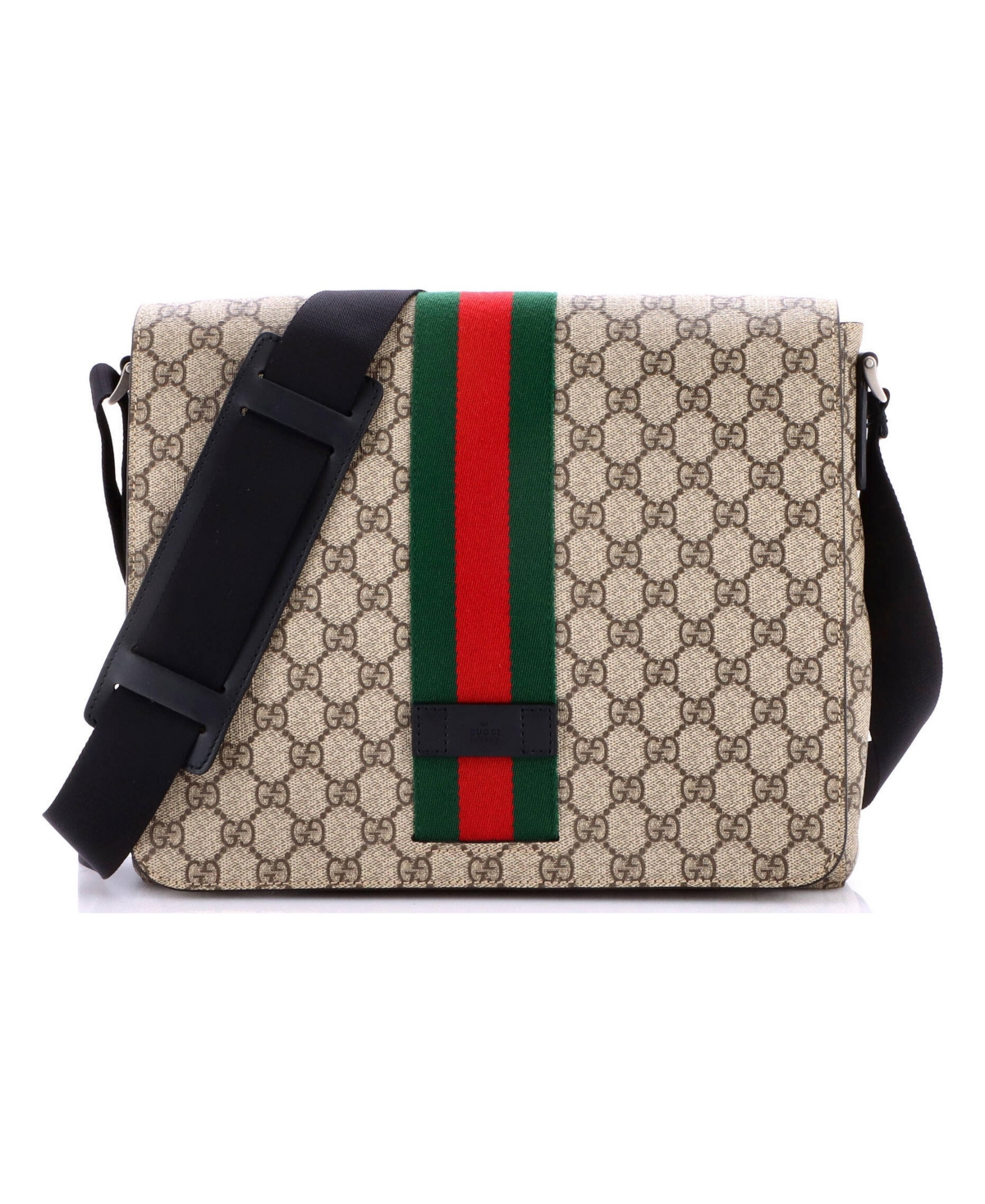 Pre-Owned Gucci Medium Web Flap Messenger Bag Gg Coated Canvas - Brown