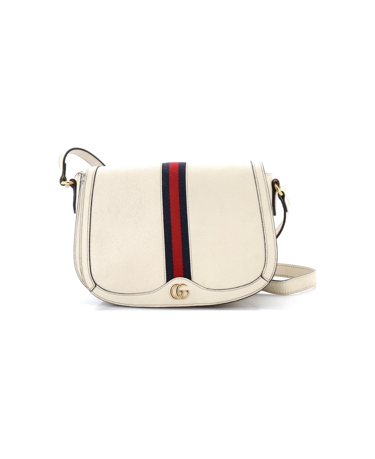 Pre-Owned Gucci Small Ophidia Saddle Flap Shoulder Bag Leather - White