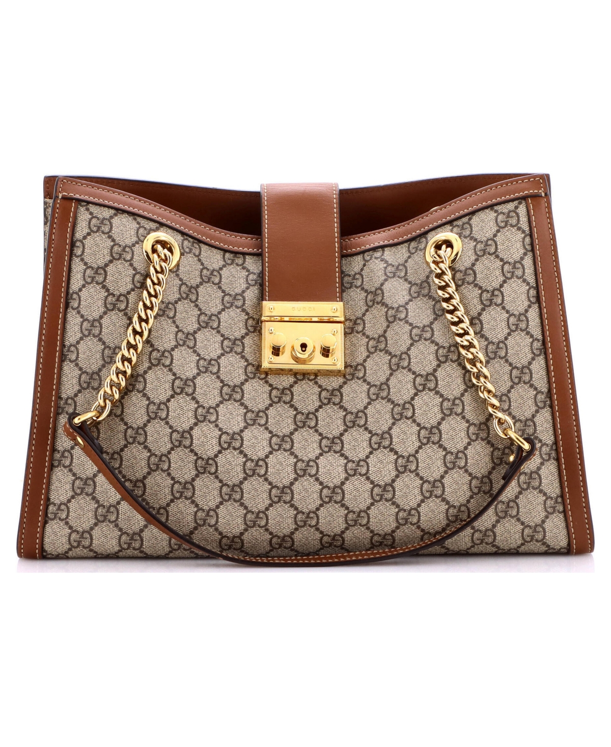 Pre-Owned Gucci Medium Padlock Chain Tote Gg Coated Canvas with Leather