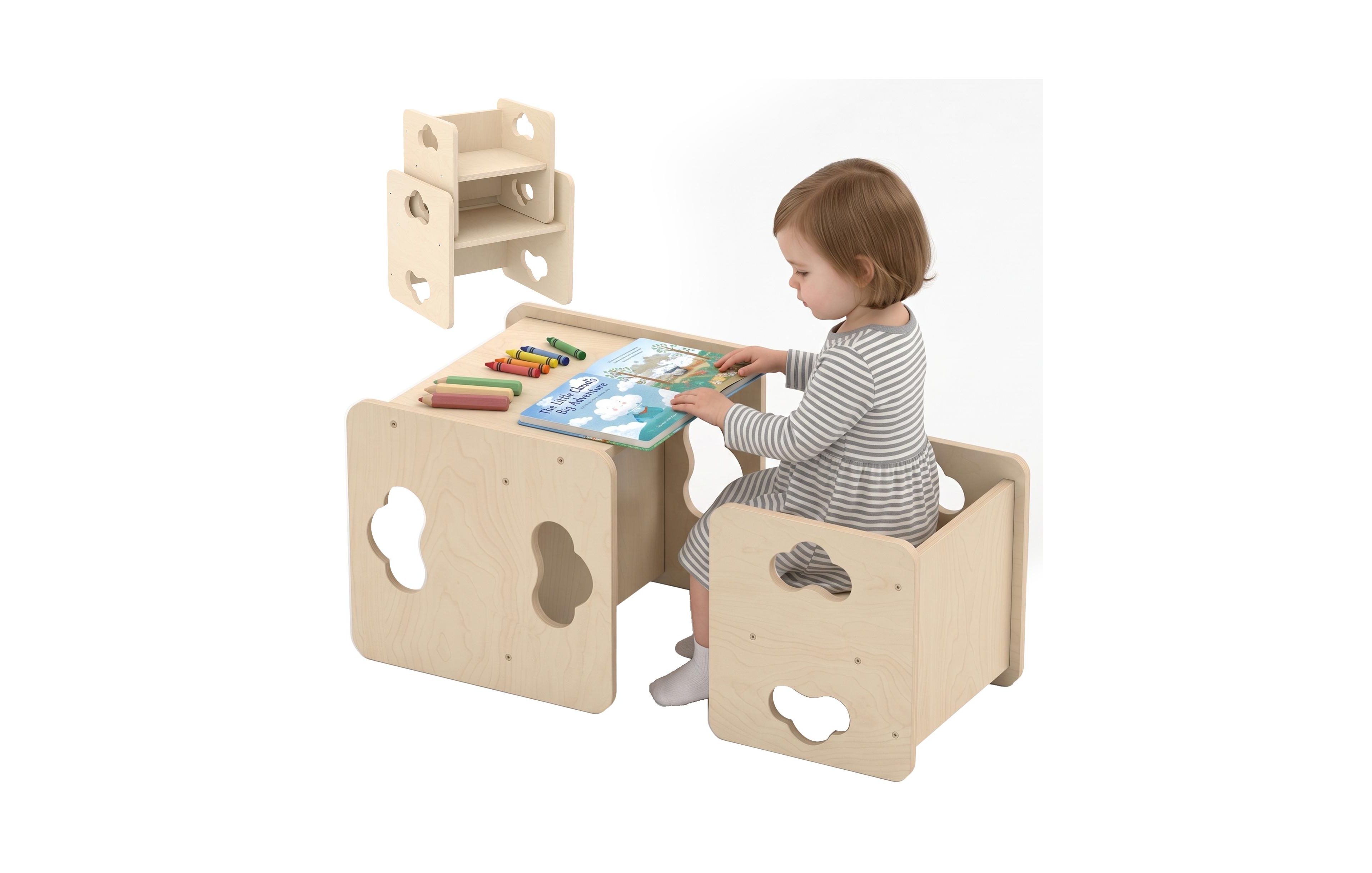 Qaba Montessori Kids Table and Chair Set with 3-Level Heights for 18-36 M