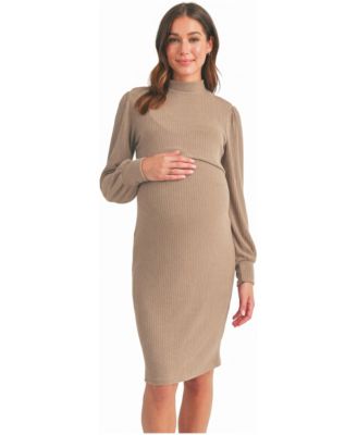 Women's Mock Neck Long-Sleeve Ribbed Nursing Dress