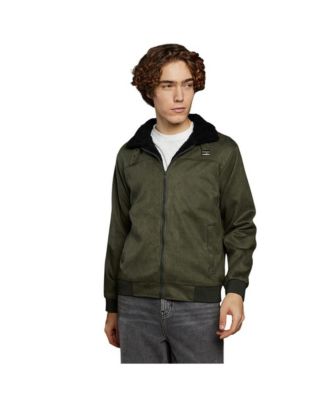 Campus Sutra Men's Sherpa-Lined Suede-Look Full-Zip Bomber Jacket