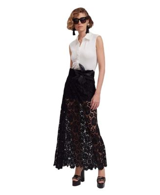 Women's CAP Floral Embroidered Ruffle Waist Maxi Skirt