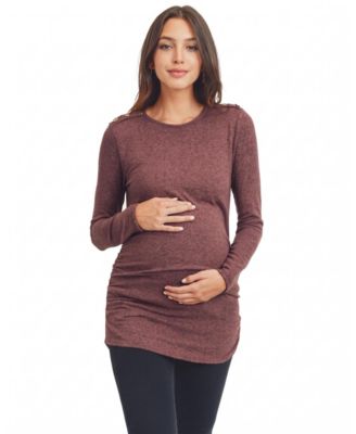 Maternity Brushed Hacci Long-Sleeve Shoulder-Button Top