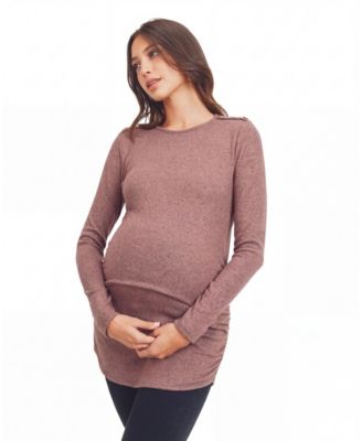 Maternity Brushed Hacci Long-Sleeve Shoulder-Button Top