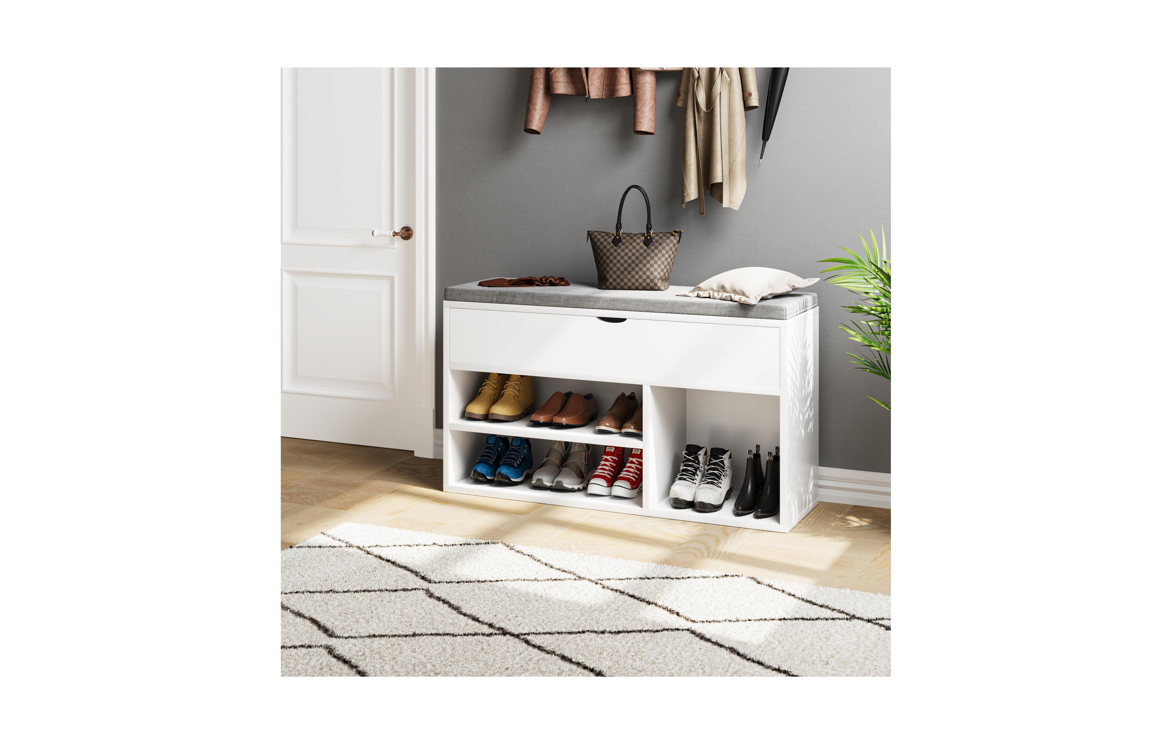 homfan Shoe Storage Bench with Cushioned Seat, Upholstered Entryway Bench