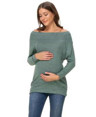 Maternity Off-the-Shoulder Long-Sleeve Brushed Tunic