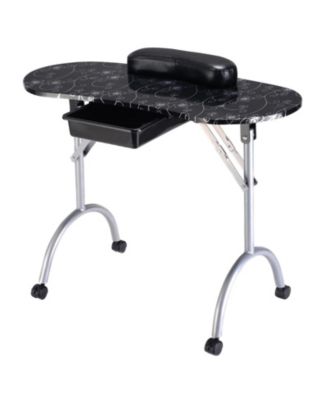 Foldable Portable Manicure Table with Drawer Casters and Cushion  Tables