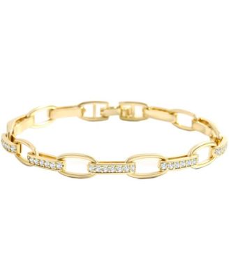 Cubic Zirconia Gold-Tone Interlinked Paperclip Bracelet