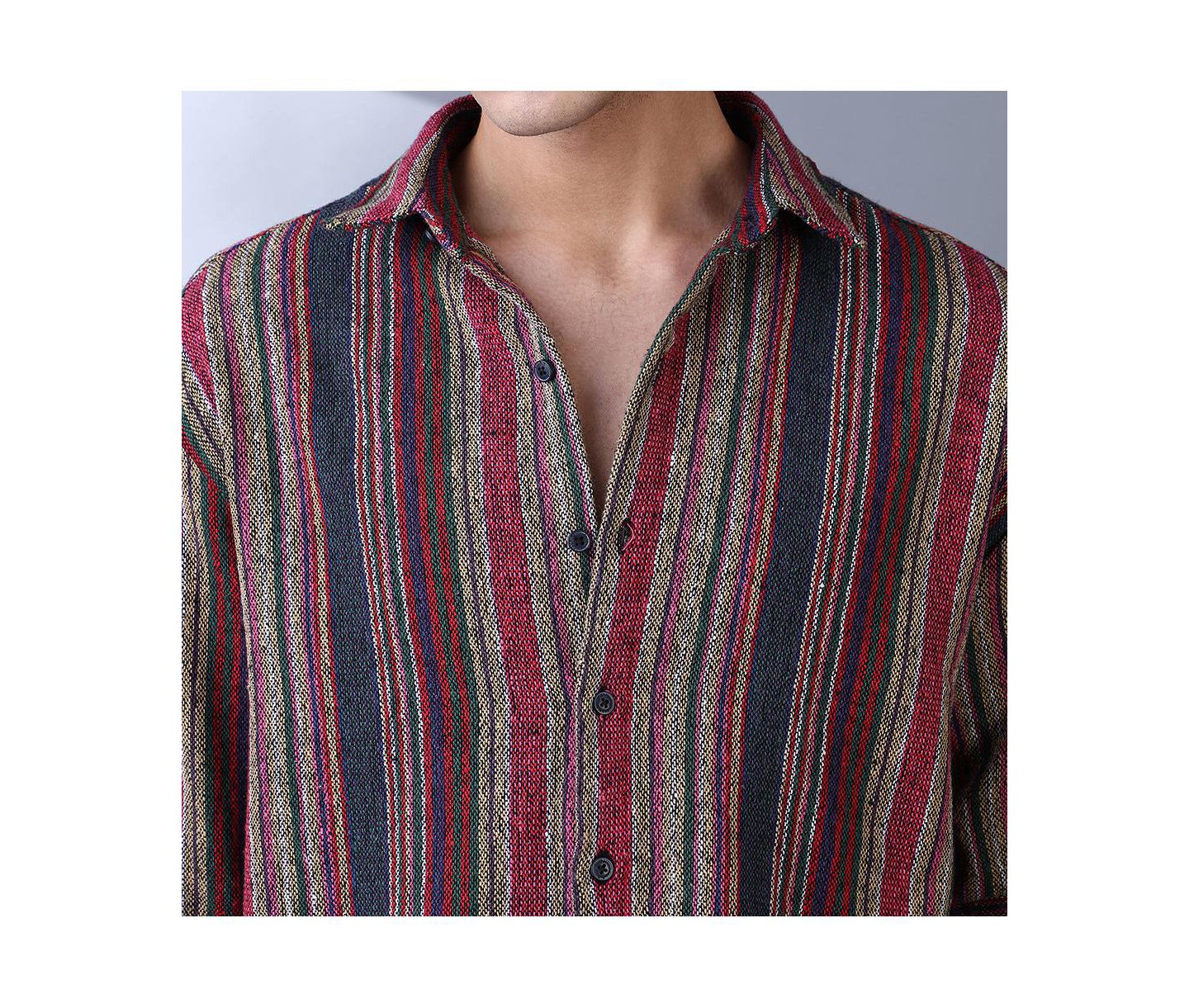 Мужская рубашка Cahoot Campus Sutra Multitrack-Striped Long-Sleeve Button-Up, цвет: Малиновый индиго, вариант 1 — фото 6