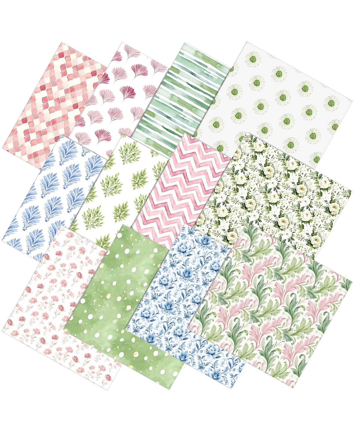 Aeelike 12 Pack Cotton Fat Quarter Fabric Bundles Pastel Floral Hydrangea Designs For Diy Crafts - 18 x 22 inch pink green