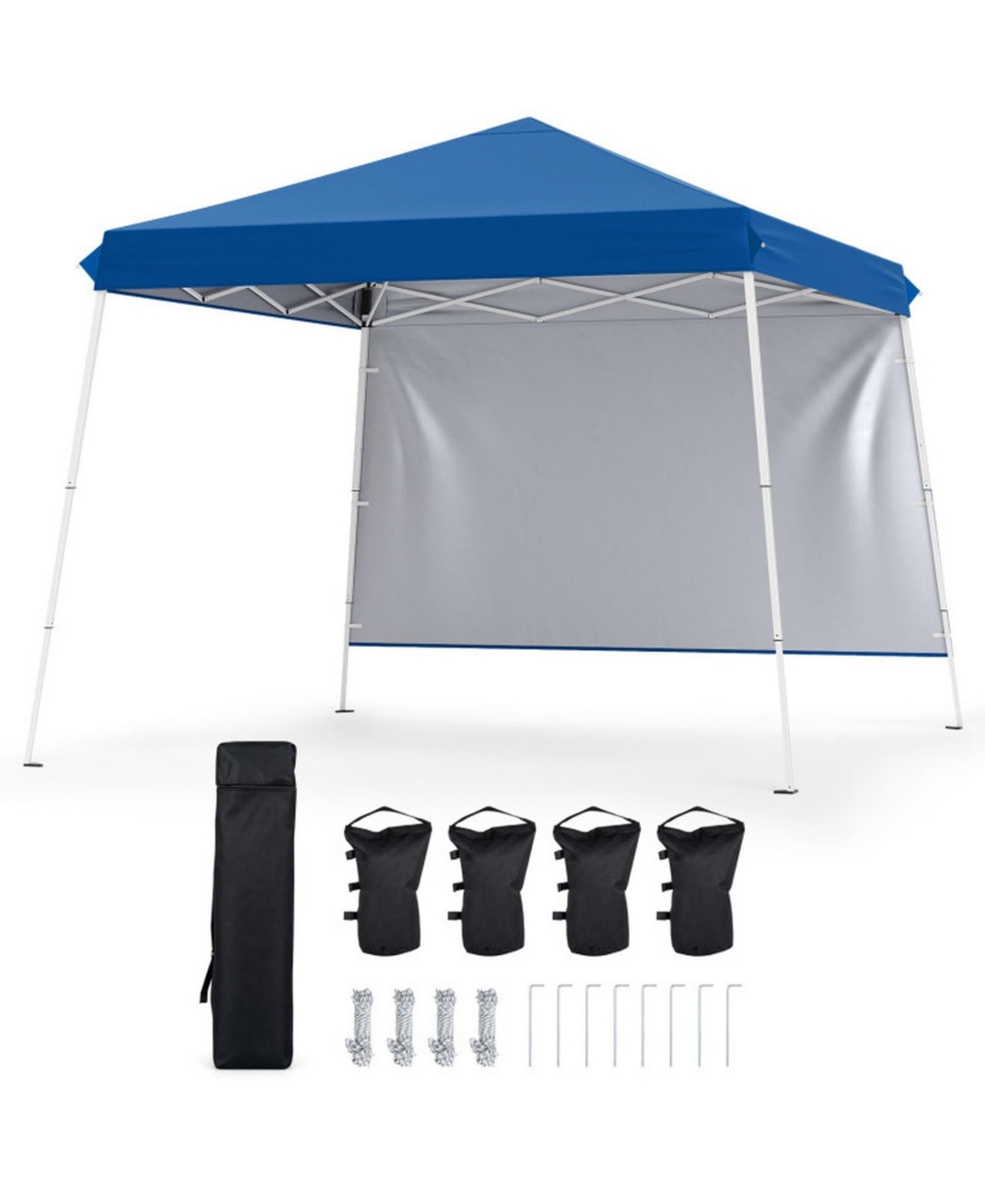 Sugift 9 ft x 9 ft Pop Up Canopy Tent with 8 Ground Stakes 4 Wind Ropes and Carry Bag for Outdoor Party Tent - Blue
