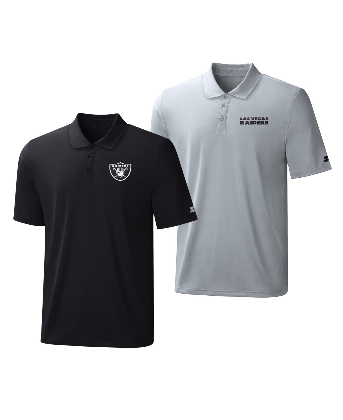 Starter Men's Black/Silver Las Vegas Raiders Logo Polo Shirt, 2-Pack Set