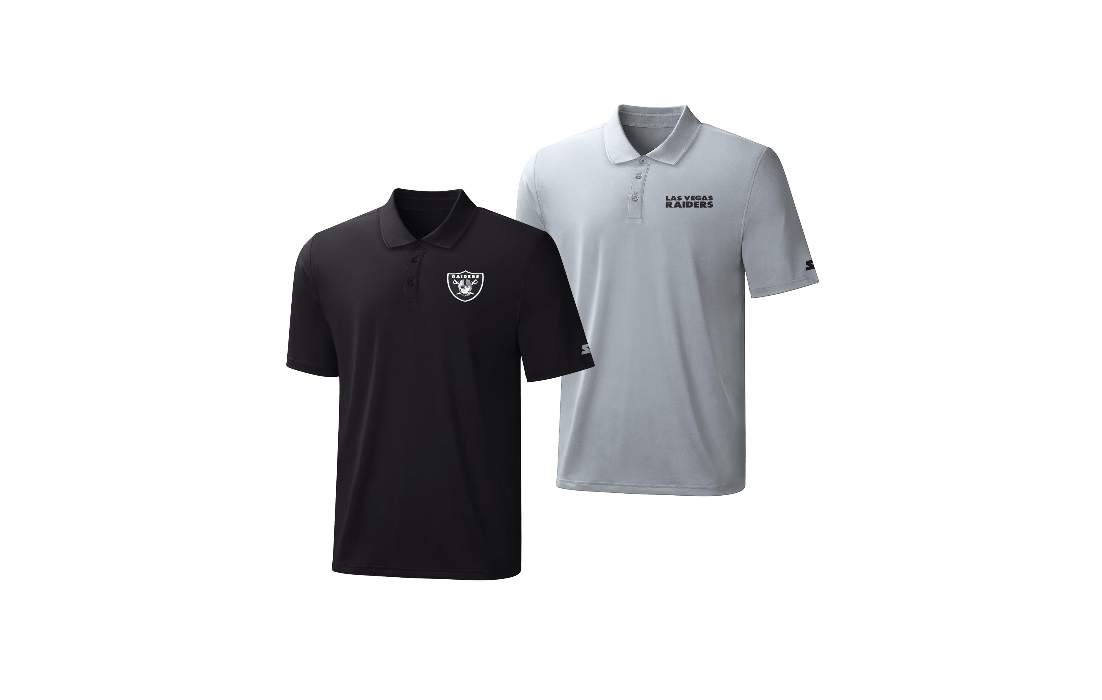 Starter Men's Black/Silver Las Vegas Raiders Logo Polo Shirt, 2-Pack Set