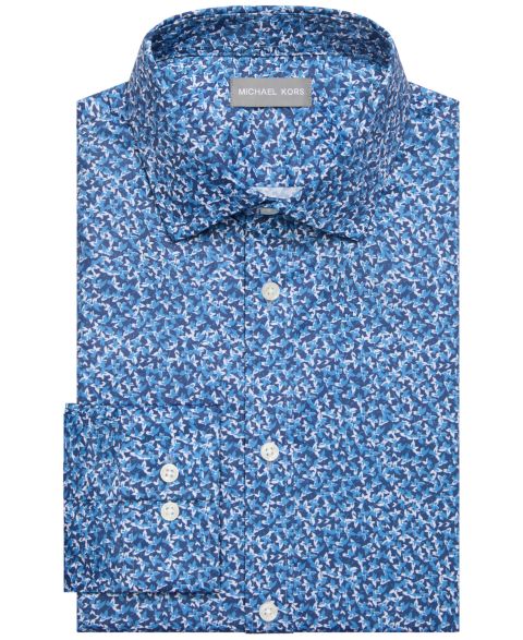 Мужская рубашка Michael Kors Slim-Fit Spread Collar Untucked Dress Shirt, цвет: Сланцевый синий