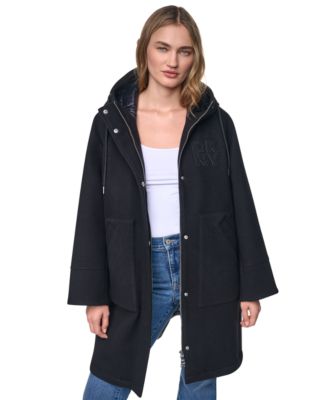 Women's Mix Media Hooded Quilted Puffer Coat