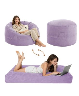 2 in 1 Convertible Corduroy Bean Bag Chair and Floor Mattress, Shredded Memory Foam Lounger in Full and Queen Sizes