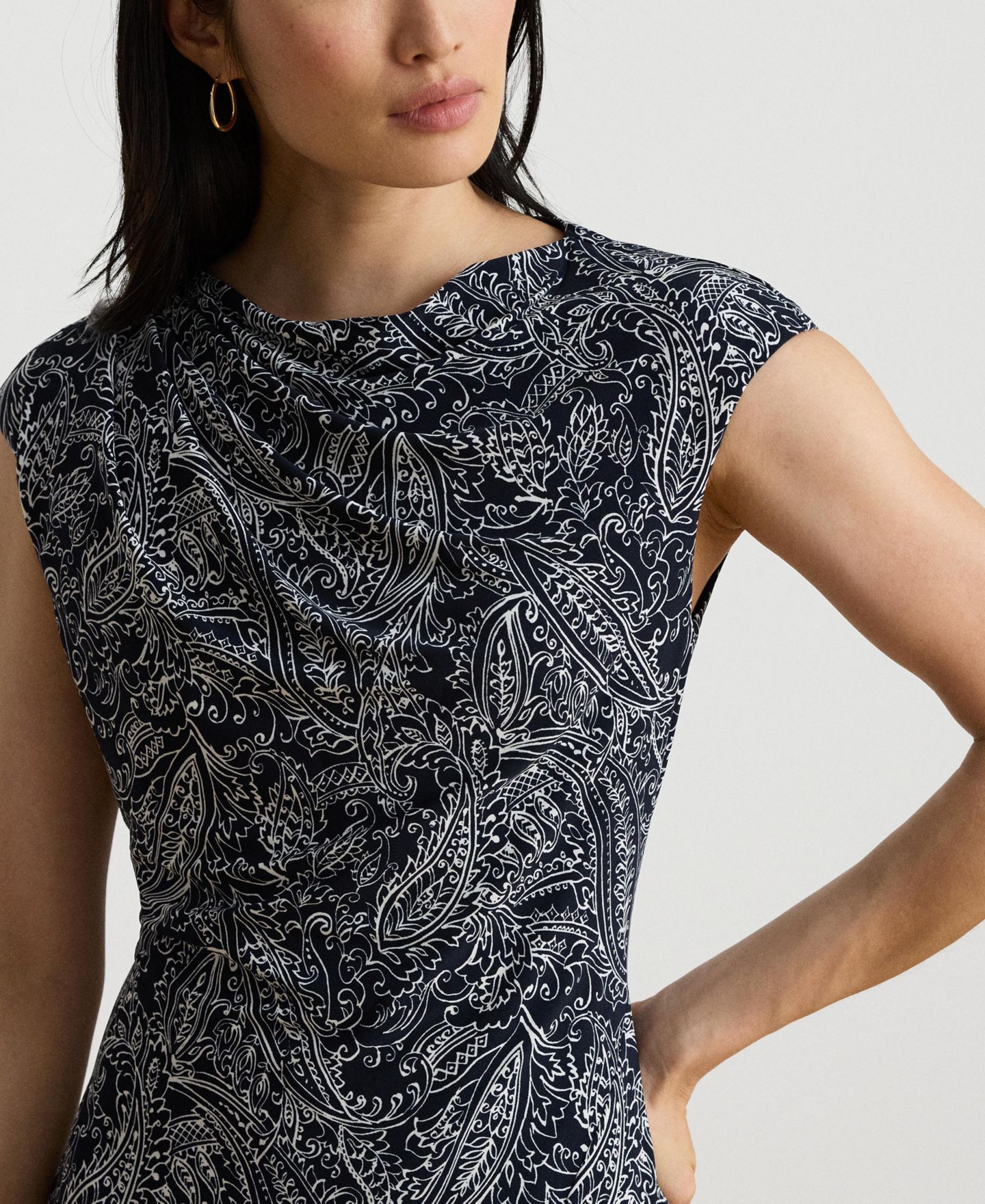 Женское платье Lauren Ralph Lauren Paisley Stretch Jersey Cap-Sleeve, цвет: Тёмно-синий / Кремовый разноцветный — фото 6