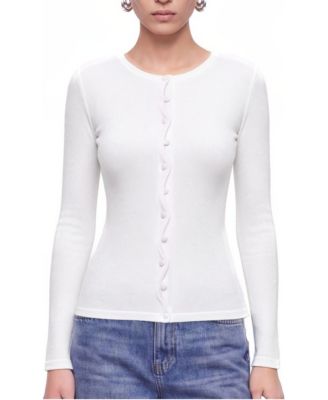Women's Wave Placket Long-Sleeve Slim-Fit Crew Neck Cardigan