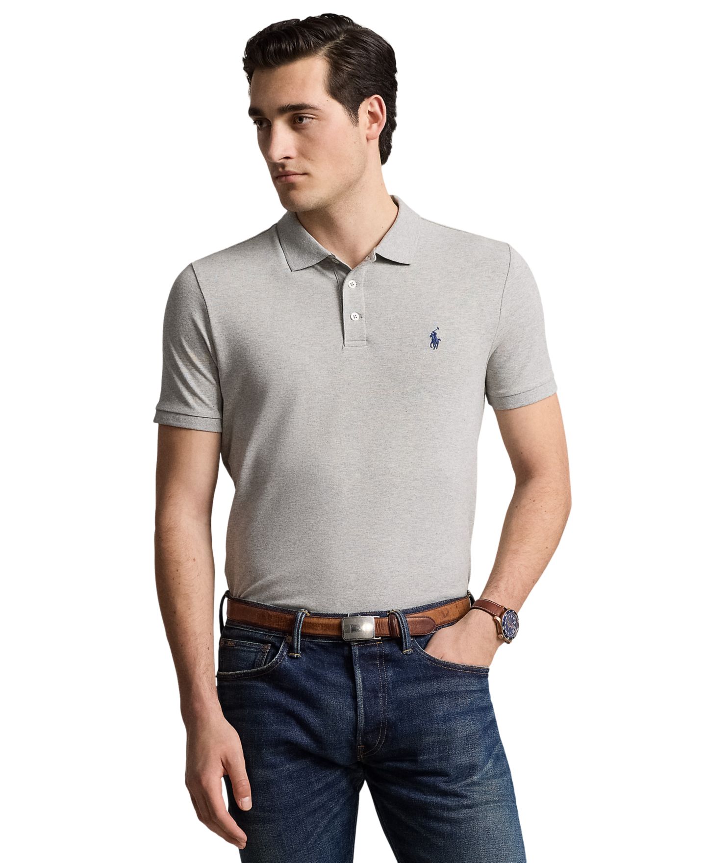 Мужское поло Polo Ralph Lauren Classic-Fit Polo Shirt, цвет: Меланжевый, вариант 1 — фото 1