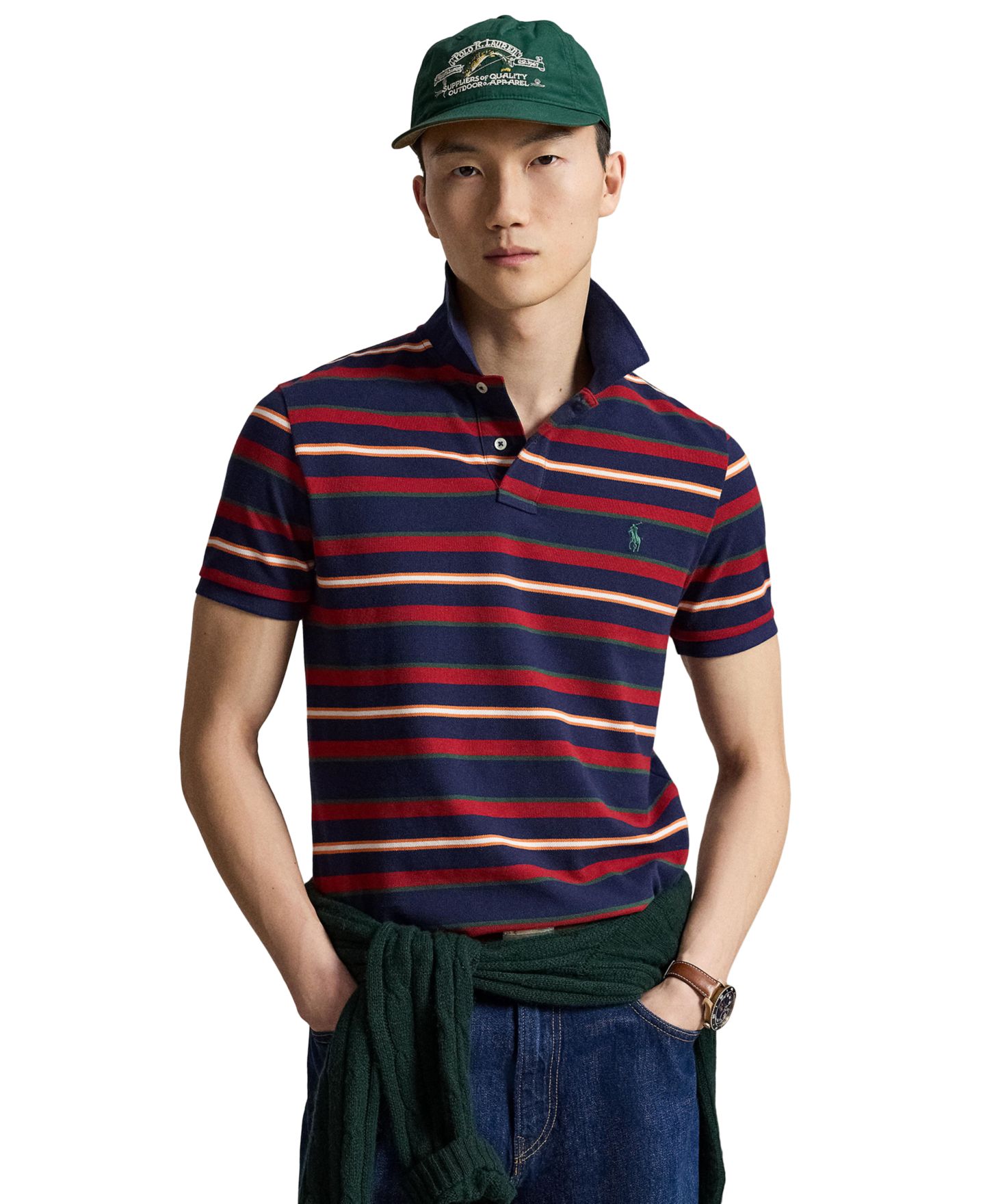 Мужское поло Polo Ralph Lauren Classic-Fit Stripe Mesh Polo Shirt, цвет: Тёмно-синий разноцветный — фото 3