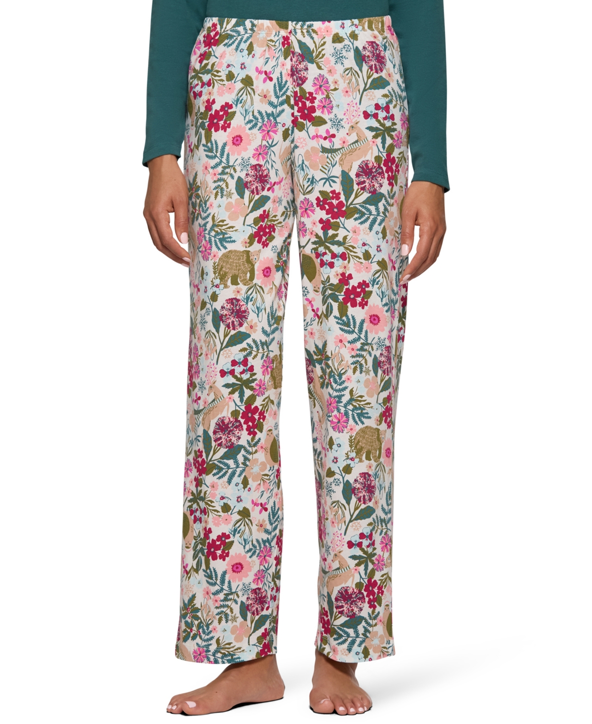 Hue Women's Winter Wilderness Floral-Print Relaxed-Fit Long Pajama Pants - Egret