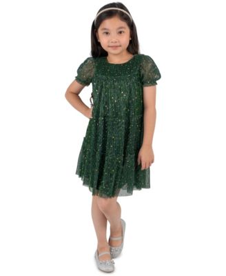 Girls' 4-6X Puff Sleeve Tiered Boucl&eacute; Dress