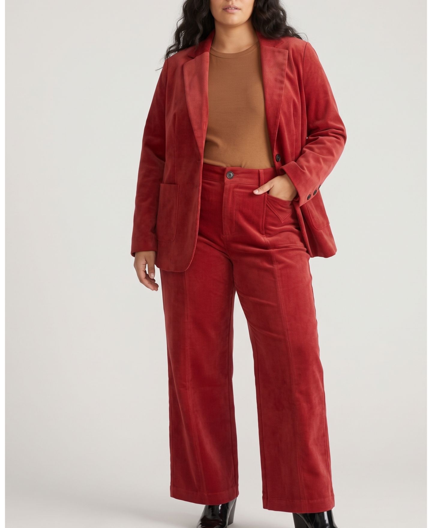 Женский пиджак Universal Standard Plus Size Davis Single-Button Corduroy Blazer, цвет: Красный — фото 4