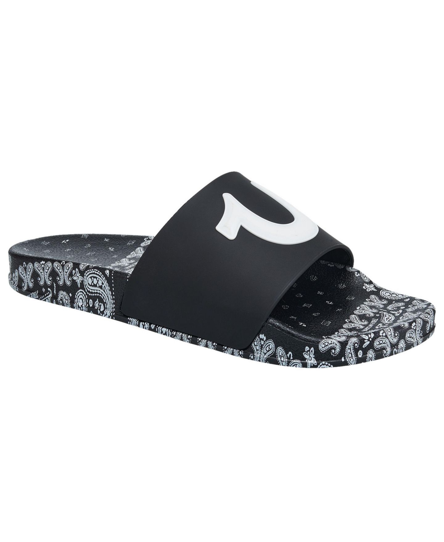 Мужские сандалии True Religion 112 Paisley Footbed Horseshoe Logo Slide, цвет: Чёрный — фото 1