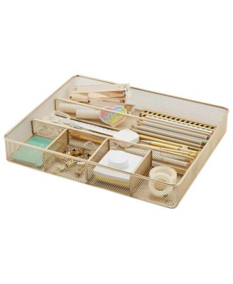 Metal Mesh Desk Drawer Organizer Tray With Dividers For Office Home Storage