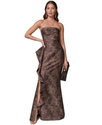 Women's Strapless Side Ruffle Floral Gown