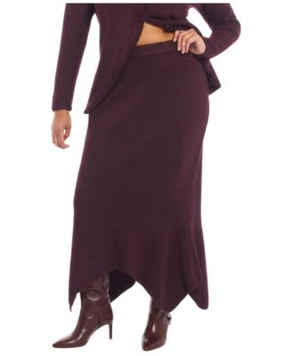 Plus Size Trumpet Asymmetrical Intarsia Knit Maxi Skirt