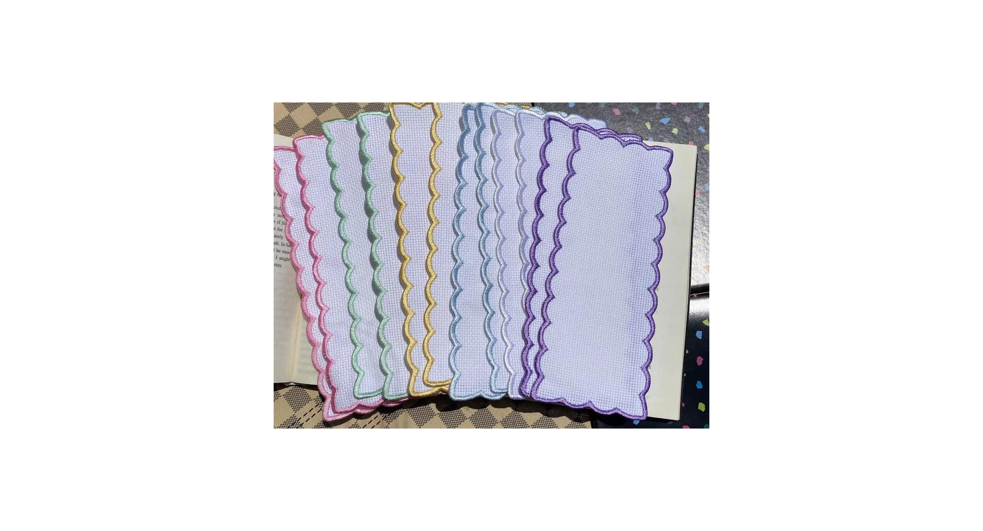 Aeelike 12 Pack Colored Scallop Embroidery Edged Blank Cross Stitch Bookmark Aida Fabric Diy Craft