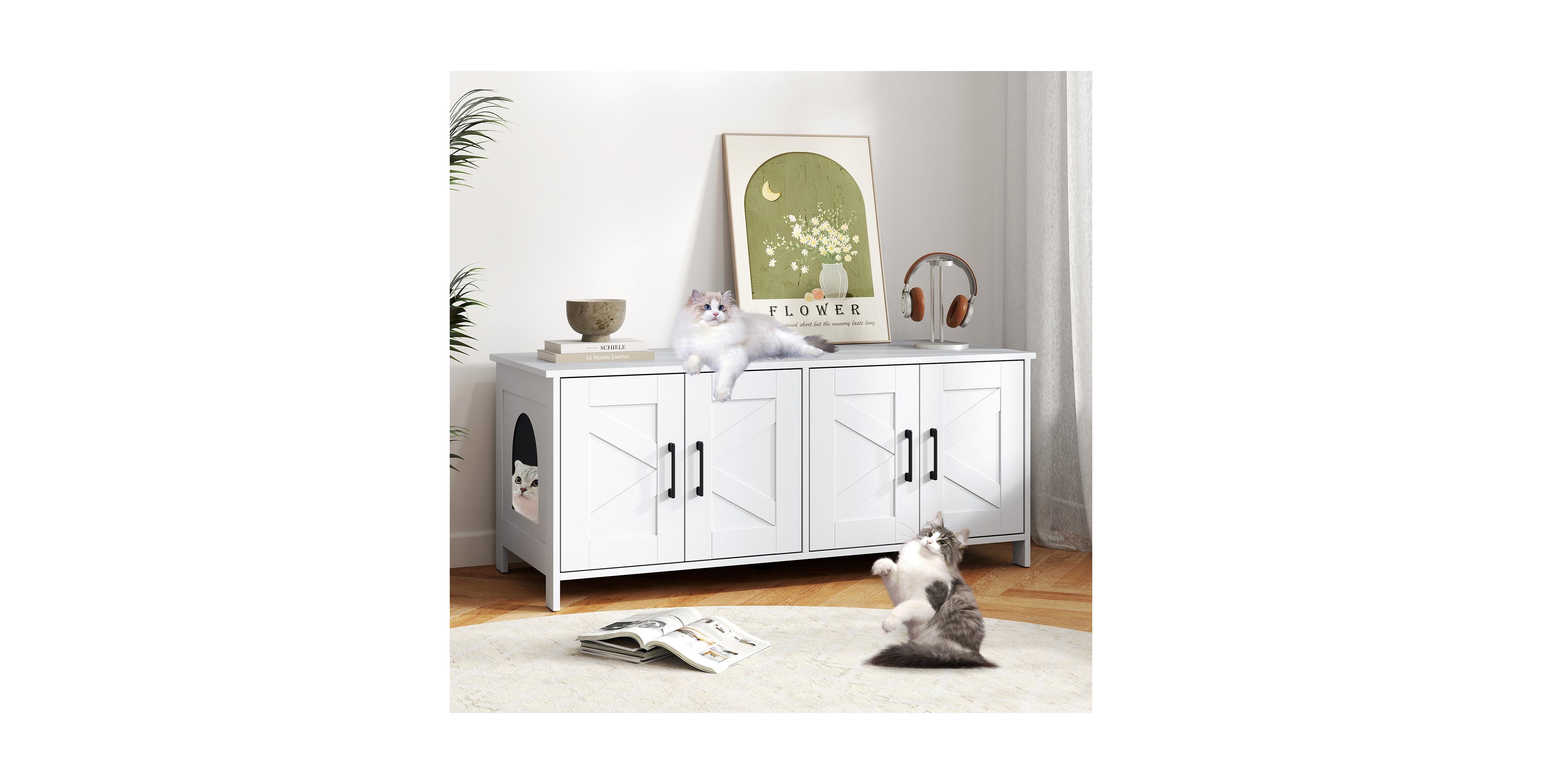 Zeny Cat Litter Box Enclosure for 2 Cats Hidden Washroom
